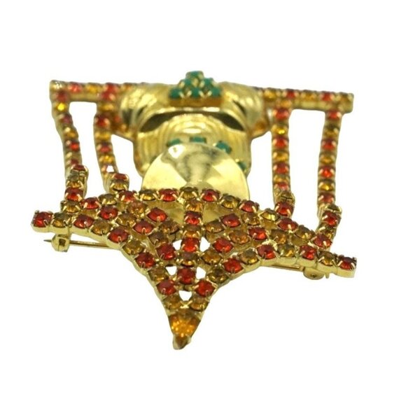 Vintage Rhinestone Brooch Asian Pagoda Articulating Designer Jewelry Pin Pendant - Picture 4 of 10